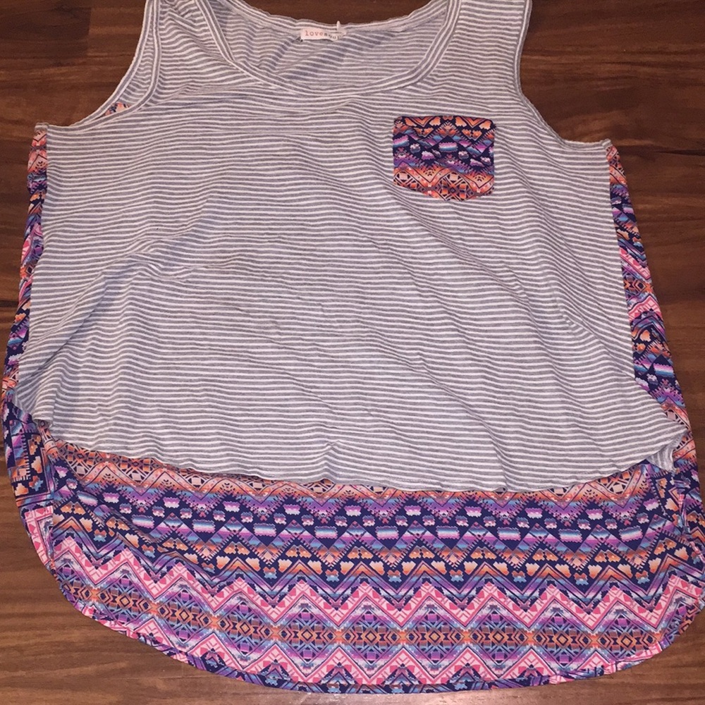 Gray and white tank top with back colorful